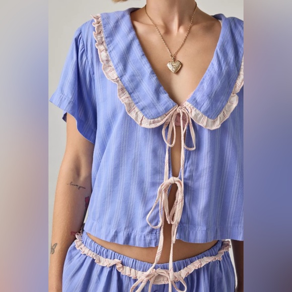 UO Out From Under Sweet Dreams Tie-Front Top + Micro Short PJ Set - Picture 2 of 5